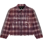 Suavo World maroon Saint Valley flannel jacket with plaid and studded sleeves