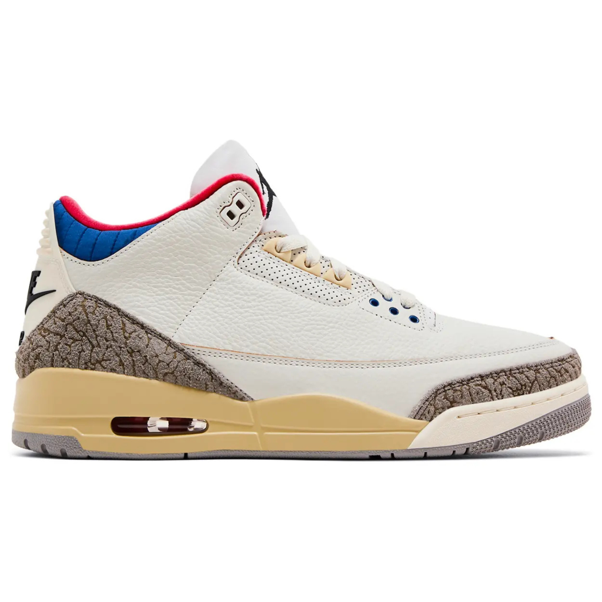 Air Jordan 3 Retro Seoul 2.0 sneaker in white with elephant print accents and beige sole