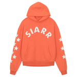 Orange Siarr Applique Hoodie with pullover hood, kangaroo pocket, and star print sleeves, made of 100% cotton.