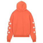 Orange Siarr Applique Hoodie with white star appliques on sleeves, pullover hood, kangaroo pocket, and 100% cotton regular fit design