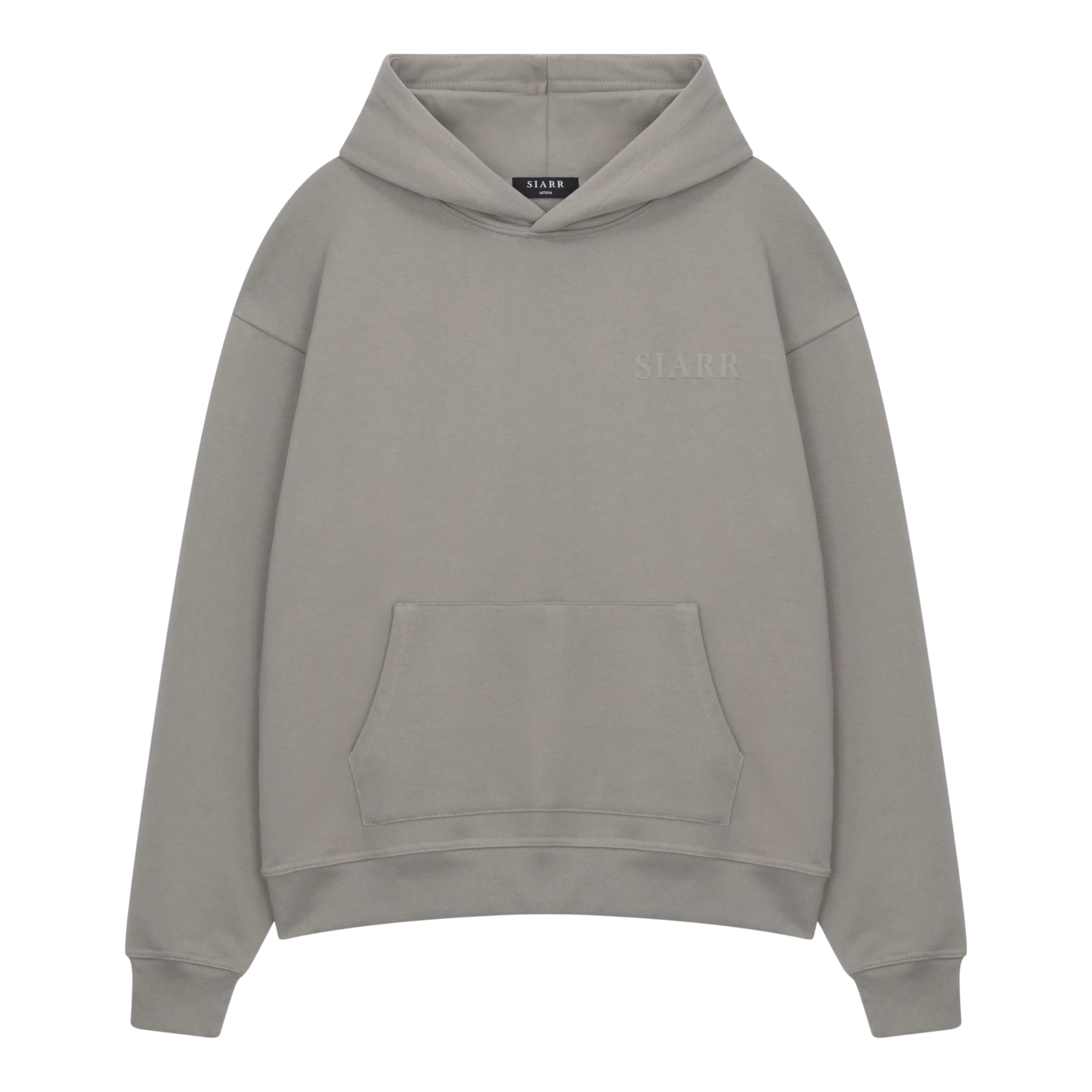 Siarr Puff Hoodie in dove grey with kangaroo pocket and elevated puff print design
