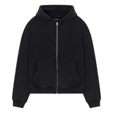 Siarr Washed Zip Through Hoodie in washed black with full zip and kangaroo pockets