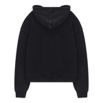 Back view of Siarr Washed Zip Through Hoodie in washed black with hood and long sleeves.