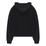 Back view of Siarr Washed Zip Through Hoodie in washed black with hood and long sleeves.