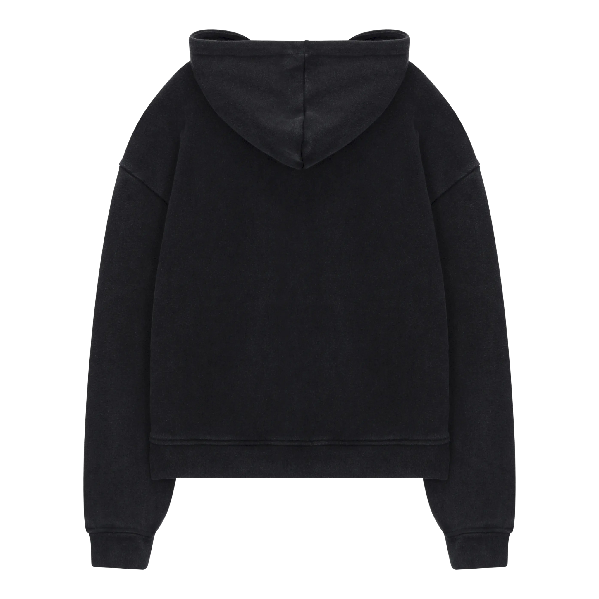 Back view of Siarr Washed Zip Through Hoodie in washed black with hood and long sleeves.