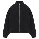 Siarr Washed Quilted Bomber Jacket in washed black with front zipper and side pockets