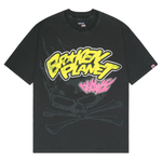 Broken Planet Fast Boyz black t-shirt with yellow and pink graphic logo design