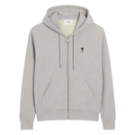 AMI Paris Ami De Coeur grey zip-up hoodie with heart logo and hood