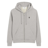 AMI Paris Ami De Coeur grey zip-up hoodie with heart logo and hood