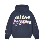 Broken Planet navy All The Stars hoodie with pink star graphics and front pocket
