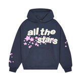 Broken Planet navy All The Stars hoodie with pink star graphics and front pocket