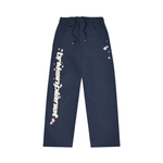 Broken Planet Market navy straight-leg sweatpants with pink star accents and logo print