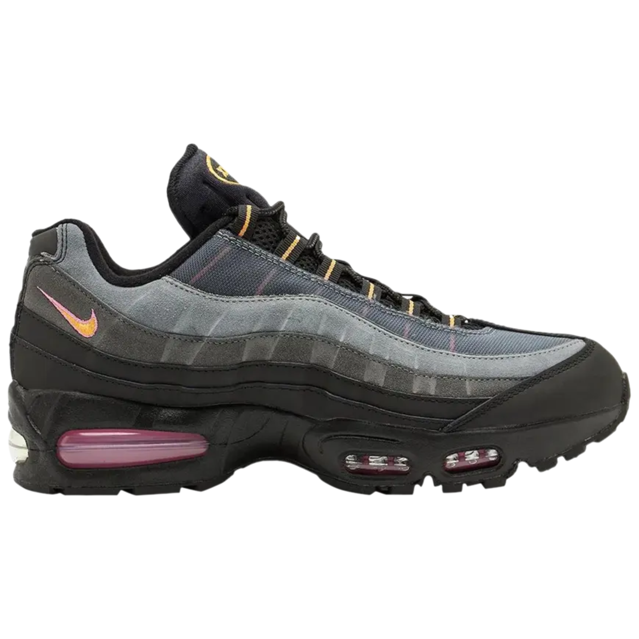 Nike Air Max 95 OG Sundial sneaker in black and grey with pink accents and visible air cushioning