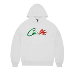 White Corteiz Italia Hoodie with colorful logo design on the front