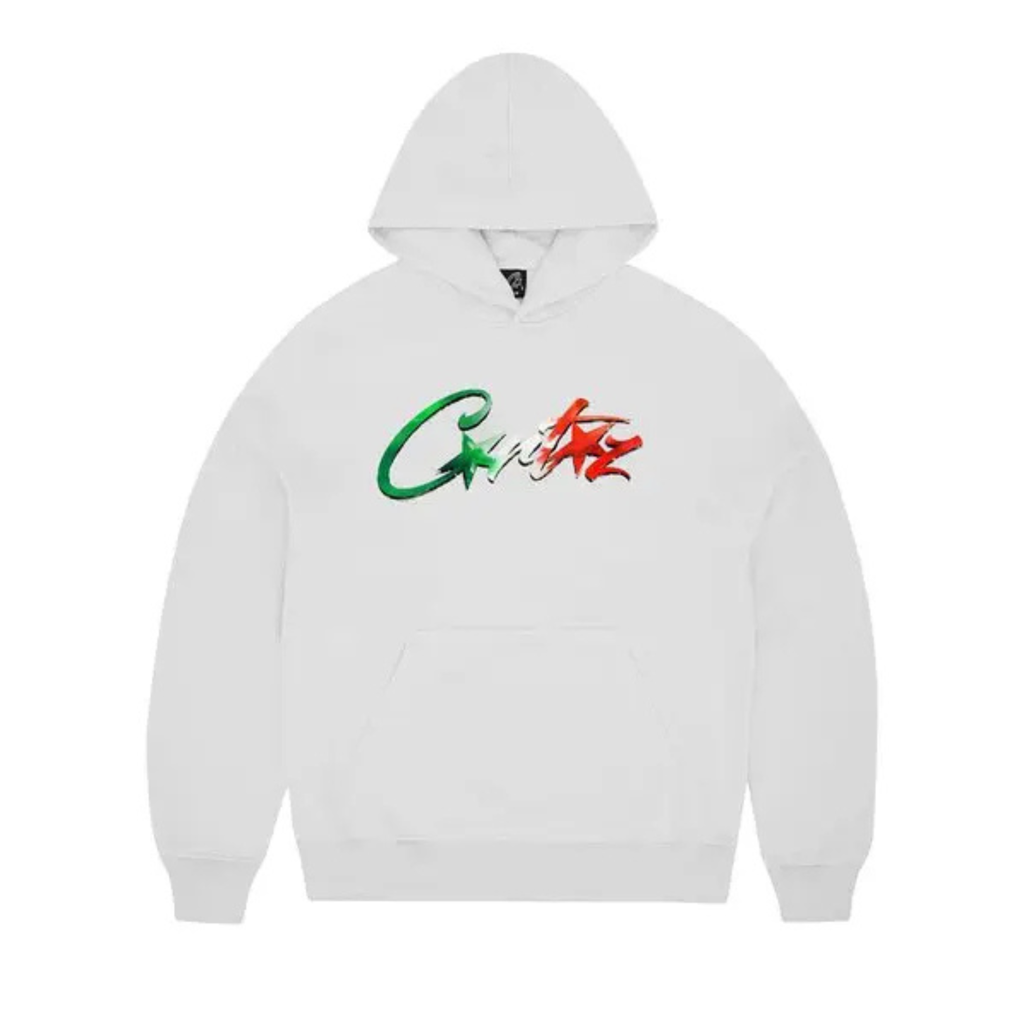 White Corteiz Italia Hoodie with colorful logo design on the front