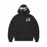 Black Corteiz Satin C Star Applique Allstarz hoodie with front pocket and hood logo detail