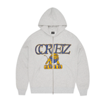 Corteiz Island Lion grey varsity zip hoodie with lion graphic and 2018 text