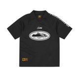Corteiz Alcatraz black paneled jersey with logo and sleeve print