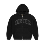Corteiz 3M black zip hoodie with college knit design and hood