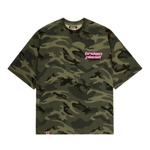 Broken Planet Basics camo t-shirt with pink logo print