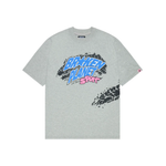 Heather grey Broken Planet BP Sport t-shirt with graphic logo and tire track design