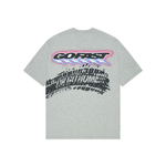 Broken Planet Heather Grey BP Sport T-Shirt with Go Fast and tire track graphic design