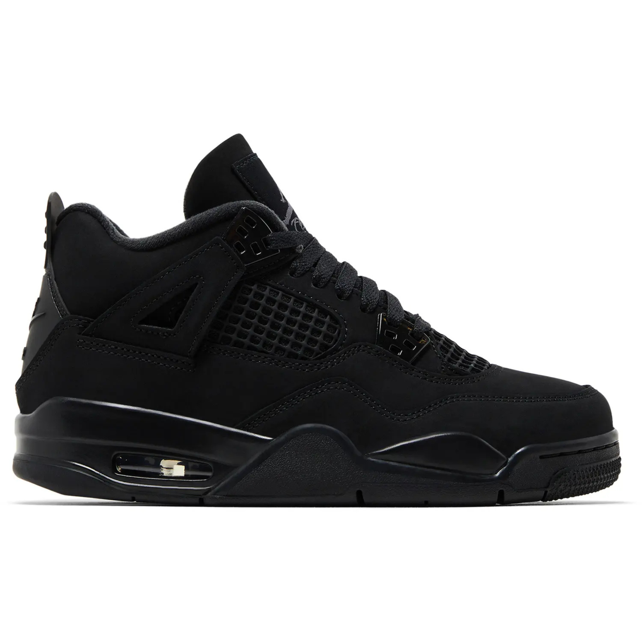 Air Jordan 4 Retro GS Black Cat 2025 all-black sneaker side view