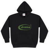 Black Drama Call Oval Hoodie with green logo and front pocket