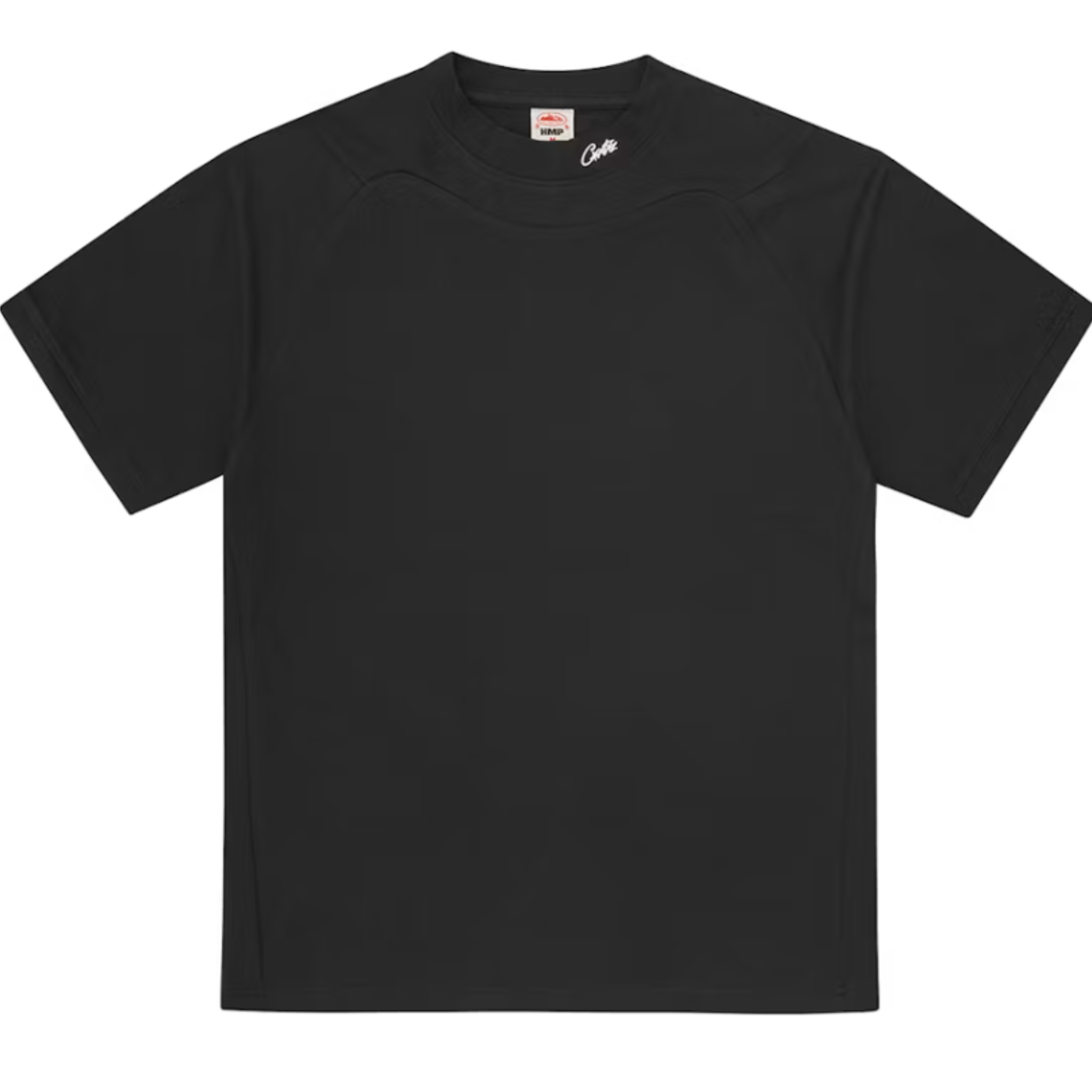 Corteiz HMP Panel Mock Tee Black simple black t-shirt with small white logo
