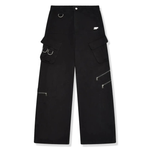 Black Broken Planet cargo pants with multiple pockets and zipper details