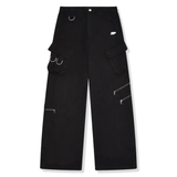 Black Broken Planet cargo pants with multiple pockets and zipper details