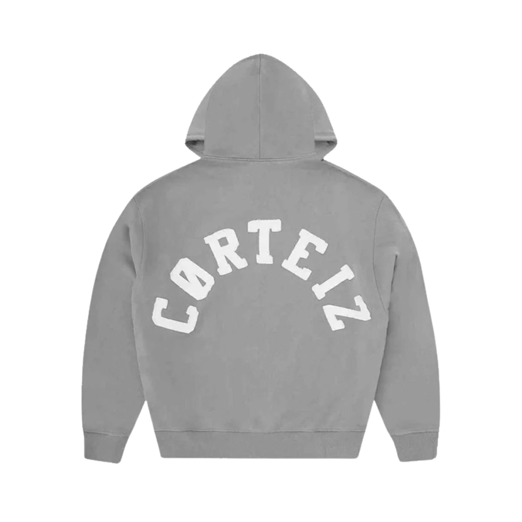 Corteiz Colly Arch zip hoodie in pewter grey with arched logo on back