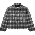 Suavo World Saint Valley black flannel shirt with plaid pattern and studded sleeves
