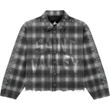 Suavo World Saint Valley black flannel shirt with plaid pattern and studded sleeves