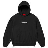 Black Supreme Box Logo hooded sweatshirt with front pocket and drawstring hood