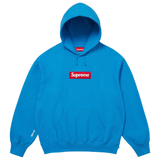 Cyan Supreme Box Logo hooded sweatshirt with red and white branding