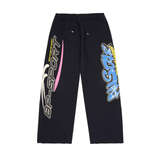 Broken Planet Fast Boyz sweatpants in midnight black with graphic prints and drawstring waist