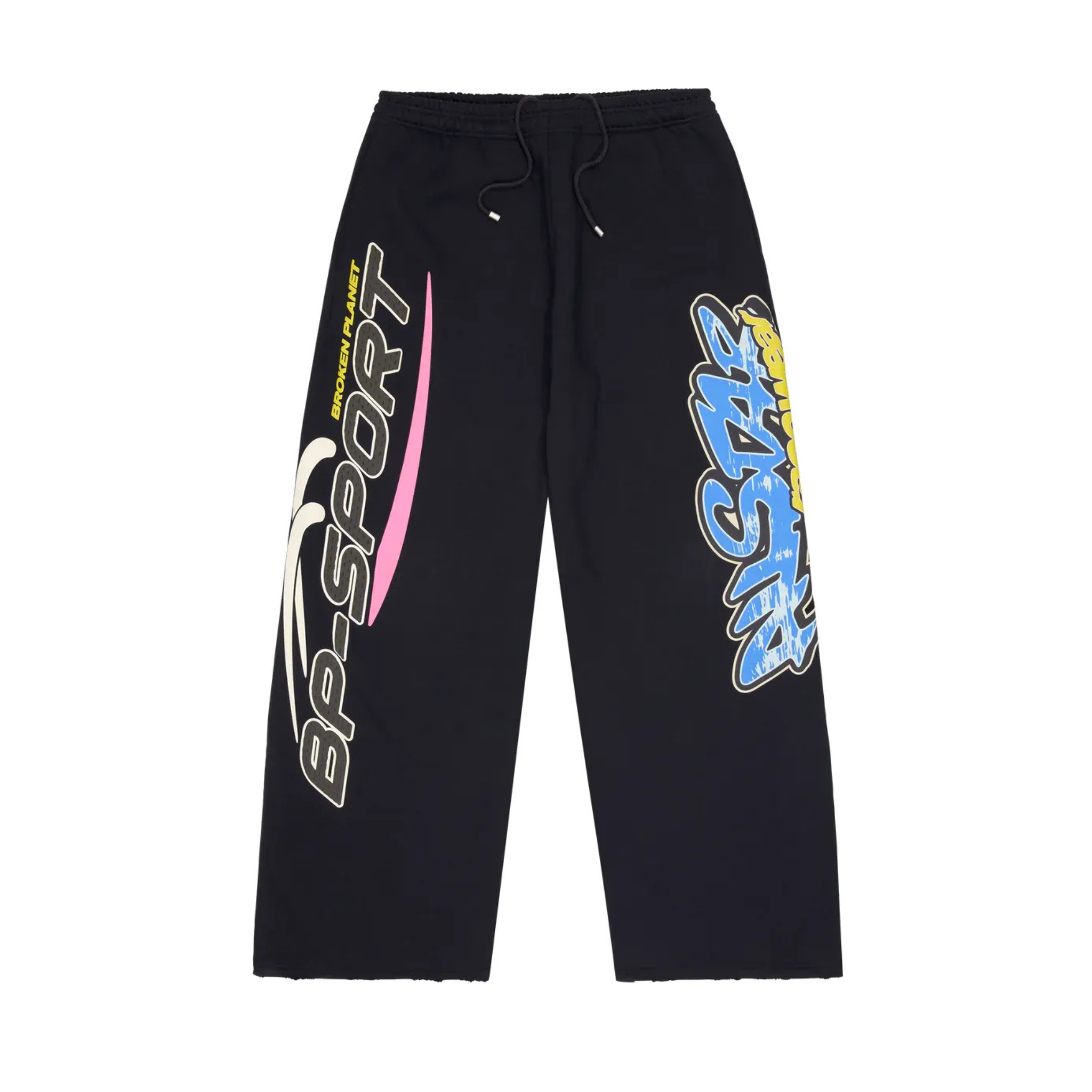 Broken Planet Fast Boyz sweatpants in midnight black with graphic prints and drawstring waist