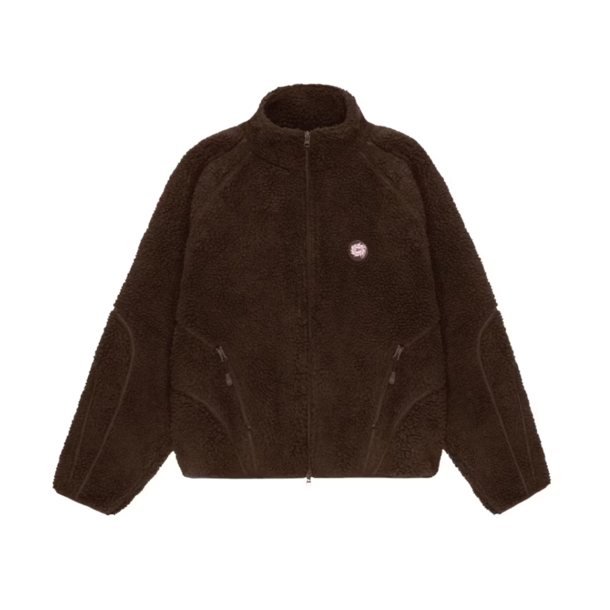 Broken Planet mocha brown pink polar fleece jacket with full zipper and logo patch