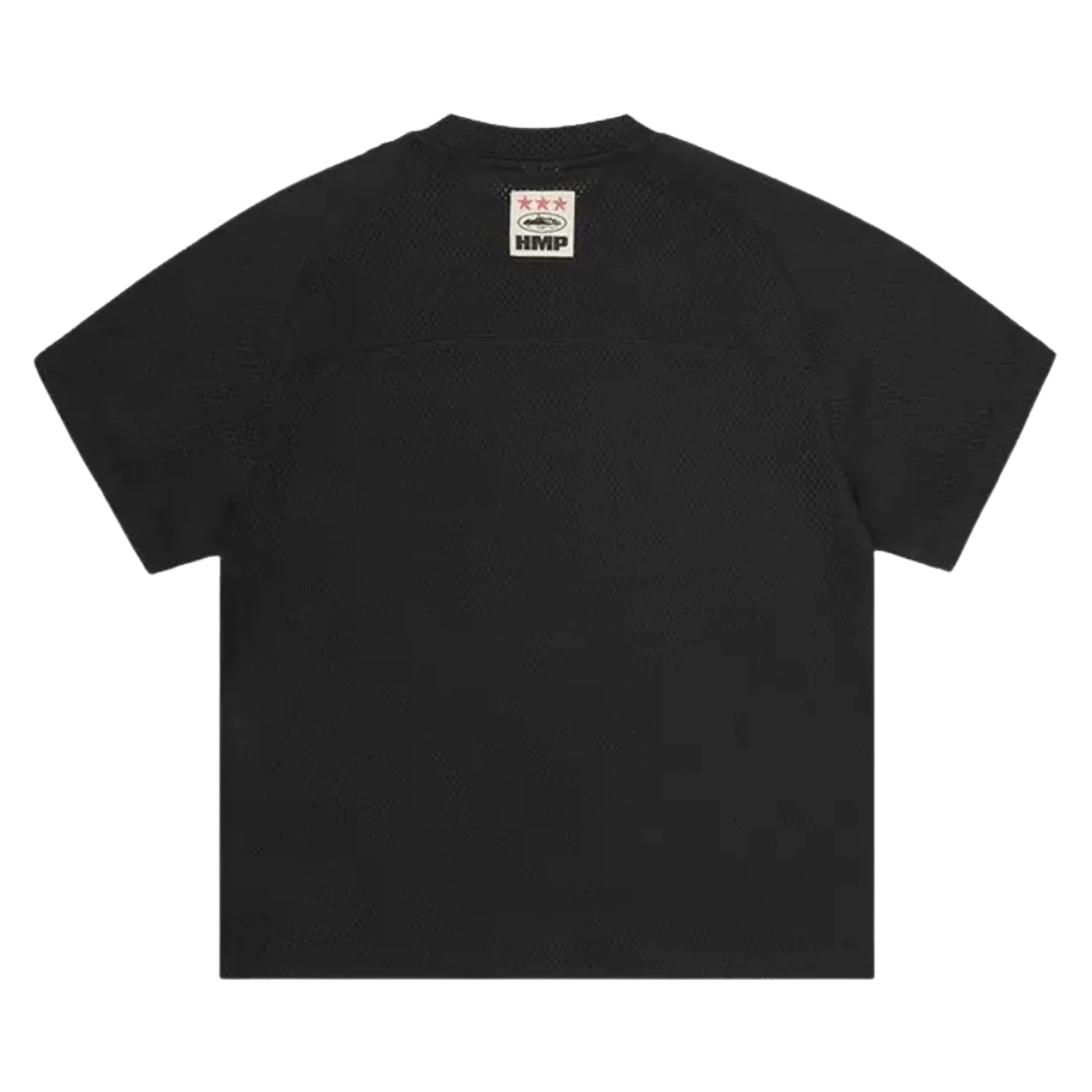 Corteiz HMP black mesh panel jersey with back label and short sleeves