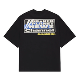 Broken Planet BP News T-Shirt in midnight black with graphic logo and slogan on the back