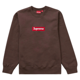 Brown Supreme Box Logo crewneck sweatshirt with red and white logo patch