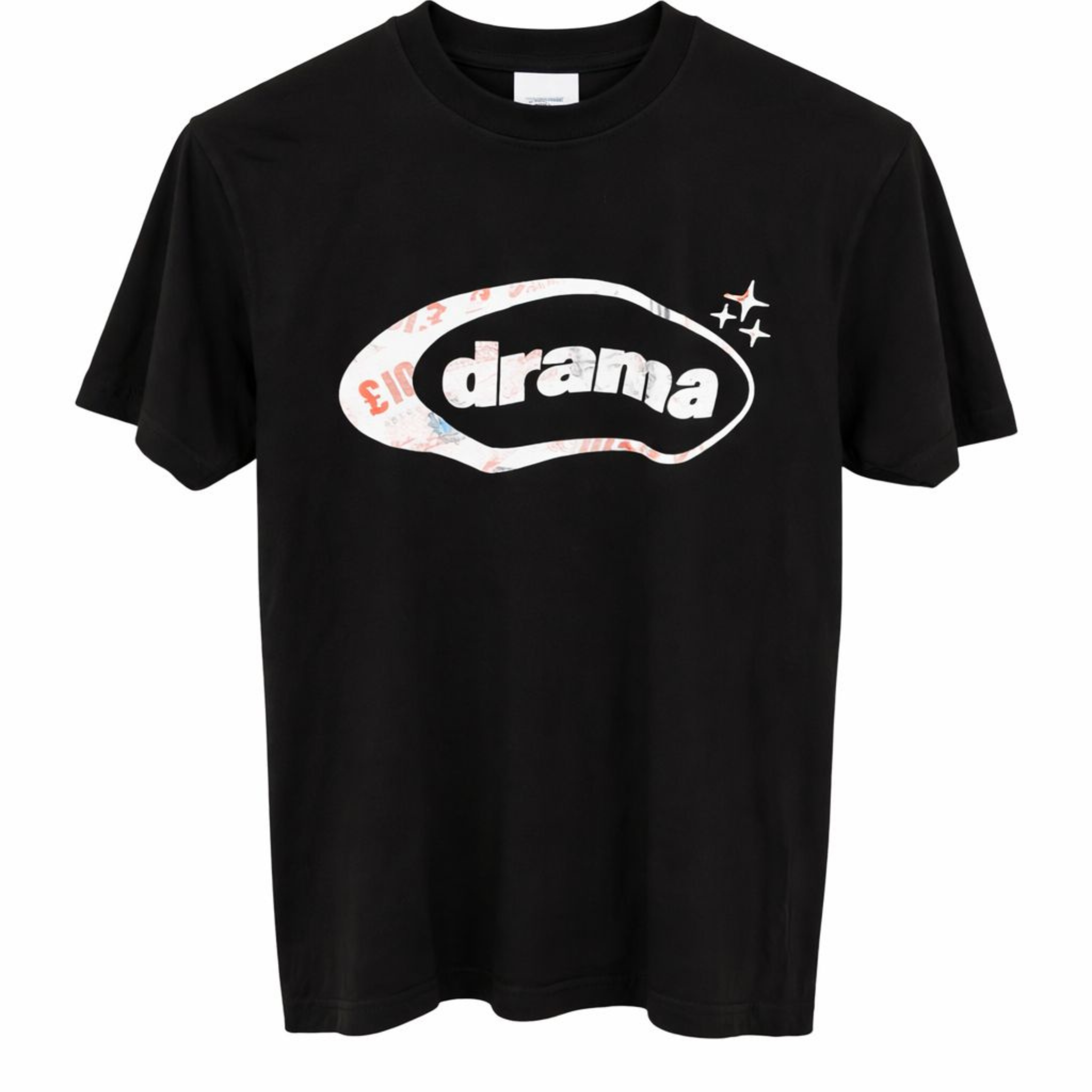 Black Drama Call Money Tee with graphic logo and star details