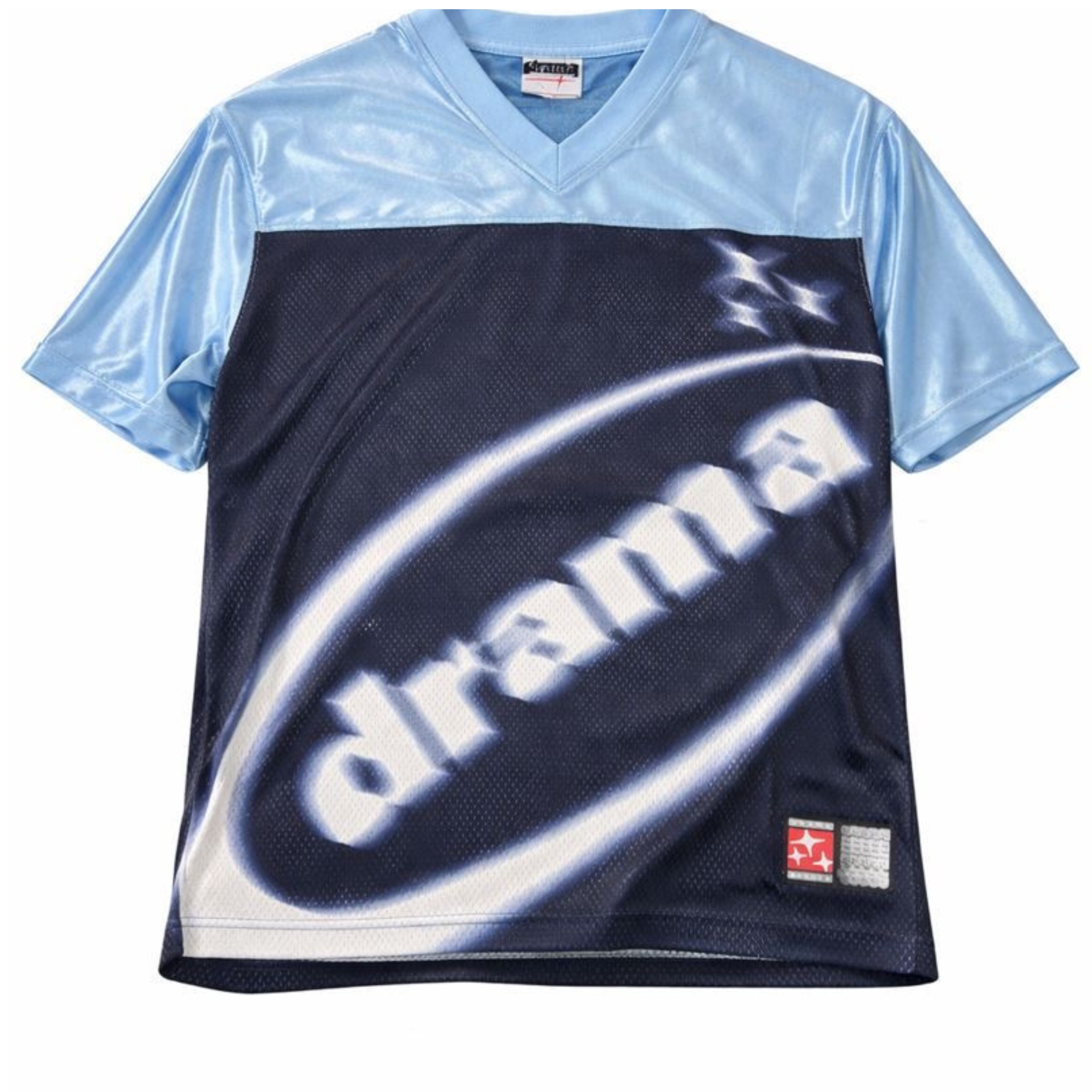 Blue and black Drama Call Jersey with V-neck and logo print