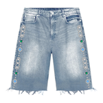 Suavo World vintage blue studded denim jorts with frayed hems