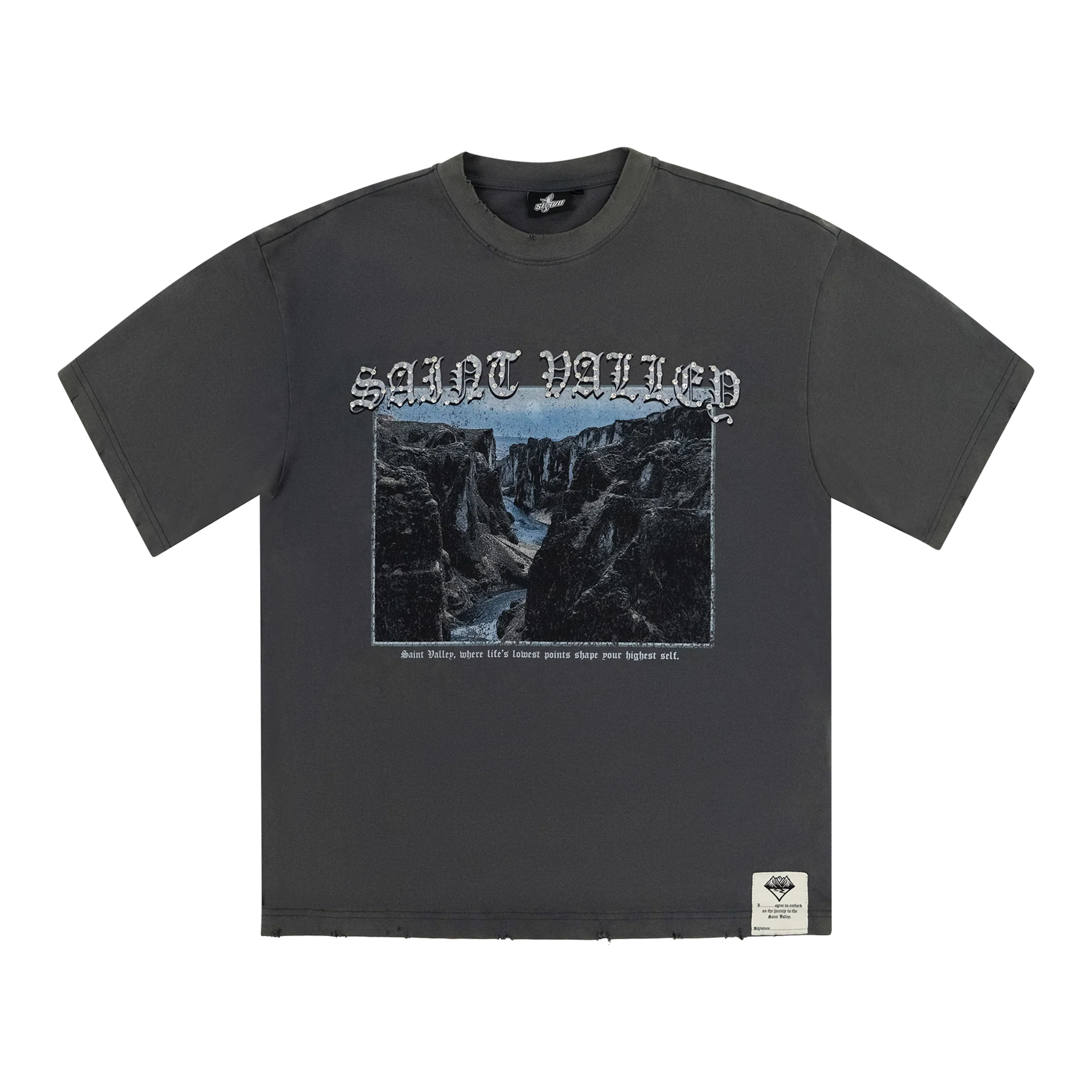 Suavo World washed grey mountain diamond graphic t-shirt