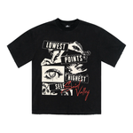 Suavo World washed black Lowest Point graphic T-shirt with eyes and text design