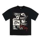 Suavo World washed black Lowest Point graphic T-shirt with eyes and text design