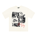 Suavo World cream t-shirt with black and red graphic print and text design