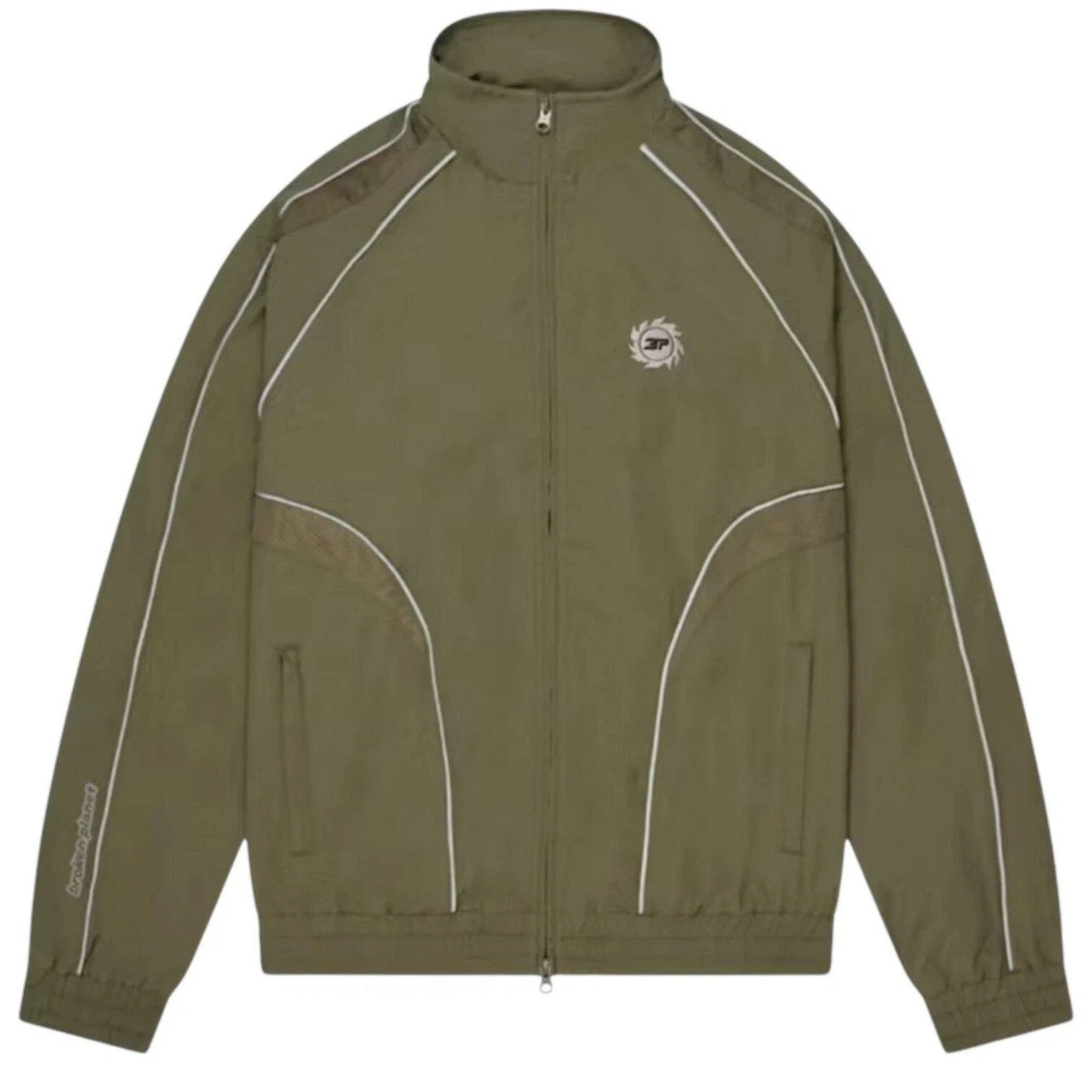 Broken Planet Market khaki performance jacket with zip and logo detailing
